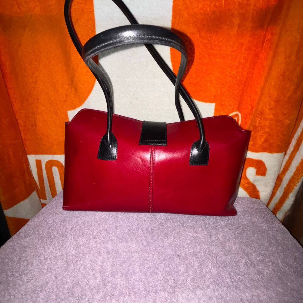 Vera Pelle Italian Leather Handbag – Red & Black Structured Satchel - Picture 3 of 12